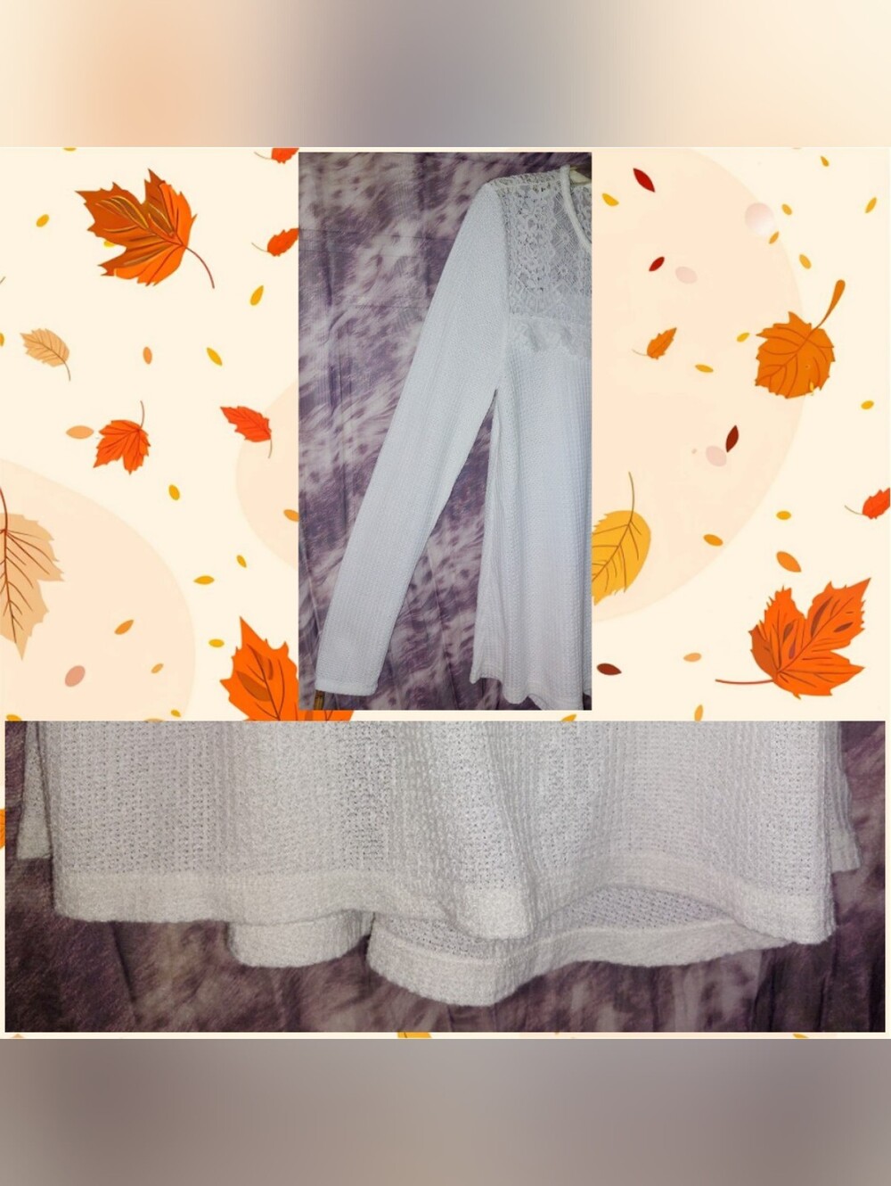 Lucky Brand brand Ivory L/S Soft Waffle Knit Hi-Lo Top w/Sheer Lace Yoke Sz Med - Picture 6 of 9